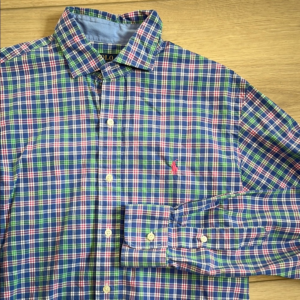 Polo Ralph Lauren Plaid Blue & Pink Button Down Pink Pony Mens Size Medium